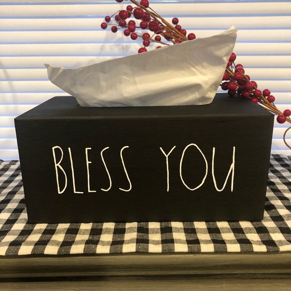 Rectangle BLESS YOU Black Tissue Box Cover